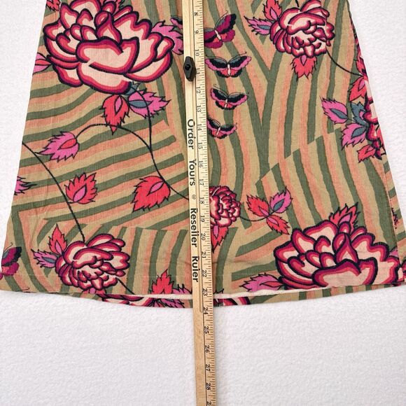 Anthropologie Elevenses Y2K Midi Skirt Size 2 Tan Pink Floral Butterfly Striped - Picture 8 of 8